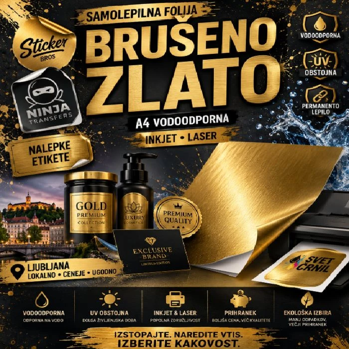 Samolepilna folija brušeno zlato A4 vodoodporna inkjet laser